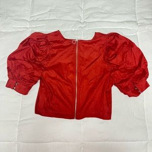 FOREVER 21! Red Puff Sleeve Zip Up Blouse